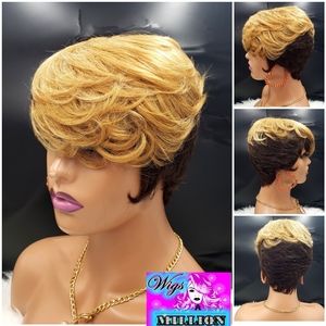 Sabrina Short Pixie Cut 100% Human Hair Wig, Glueless wig, full cap wig #1b/27.